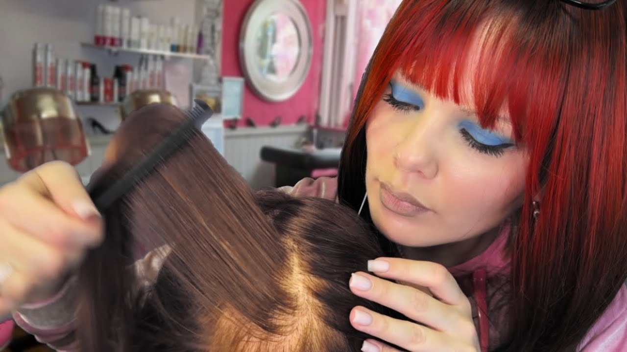 АСМР та самая добрая и красивая тетя в салоне нулевых (стрижка, окрашивание, мытье головы) 