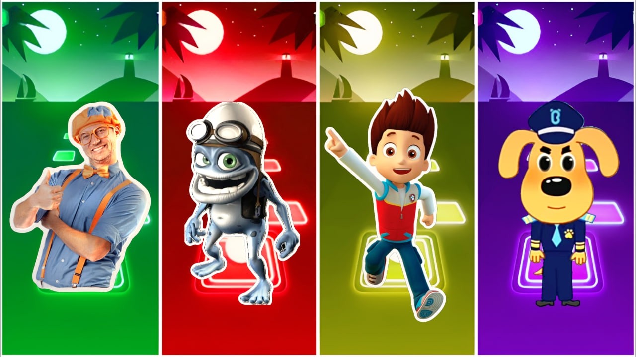 Bilippi 🆚 Crazy Frog 🆚 Rocky 🆚 Sheriff Labrador | Who Is Best?🎯 in Tiles Hop EDM Rush🎶