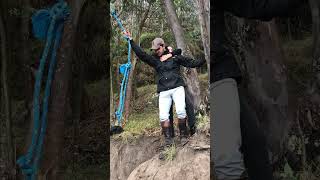 Guy and girl go on rope swing but girl falls off and lands in water