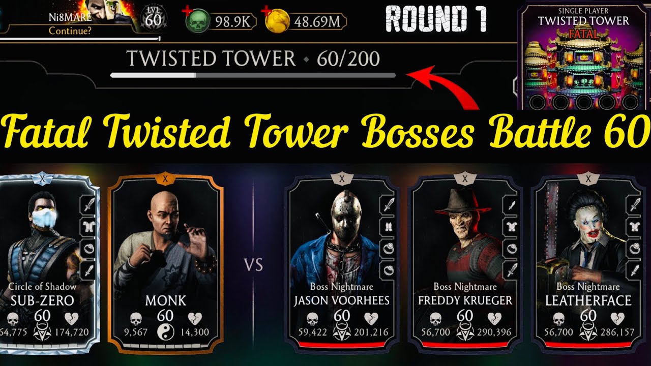 Twisted Fatal Tower Bosses Battle 60 Fight + Reward | Boss Nightmare Team | MK Mobile