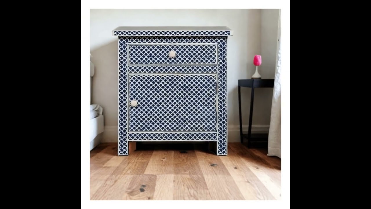 Explore the Handmade Bone Inlay Modern Fish Pattern Bedside Table by Menthome