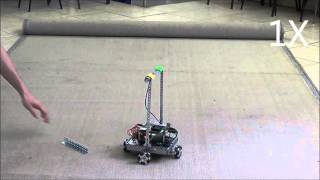 Autonomous mobile robot taking down totems