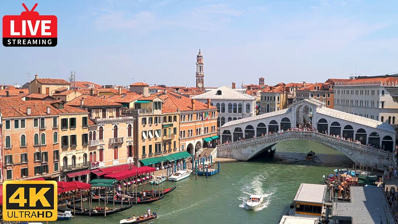 🔴 4k Venice Italy Live Cam - Rialto Bridge Live Streaming from Palazzo Bembo - Live Webcam - ライブカメラ