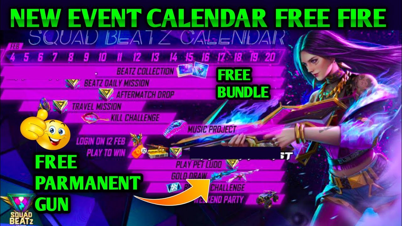 FREE FIRE SQUAD BEATZ EVENT | NEW CALENDAR EVENT FREE FIRE | FF NEW EVENT | FREE  FIRE NEW EVENT - YouTube