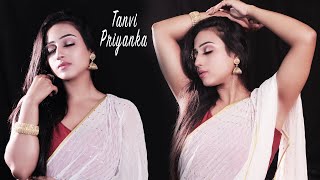 Model Tanvi Priyanka Fashion Hut Feat. Priyanka White Chiffon Saree Amazon India 2024