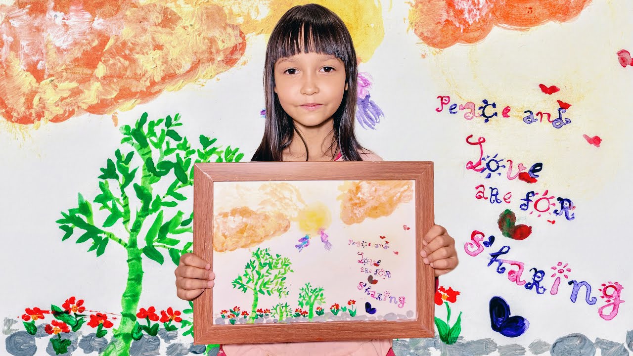 Peace and Love Painting by 6-Year-Old Kid Artist Mia Mai | Easy Watercolor Art | Flowers & Birds