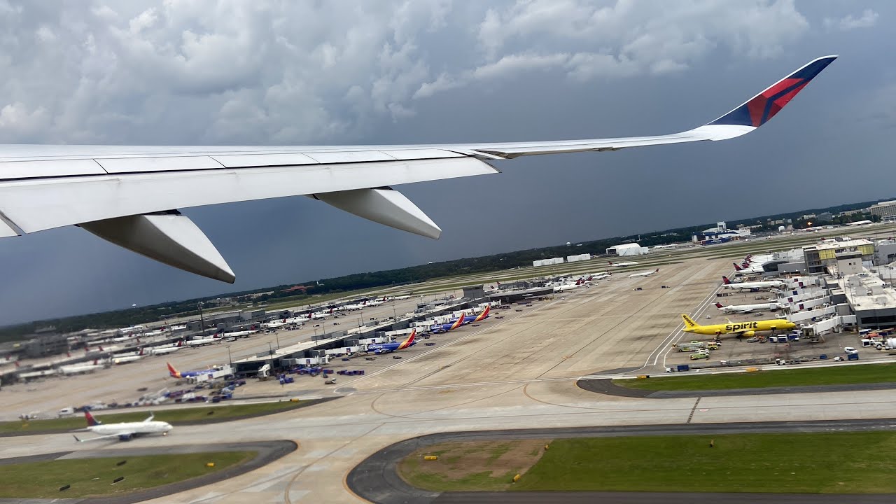 Delta Airlines Airbus A350-900 Stormy and Turbulent Takeoff from Atlanta (ATL)