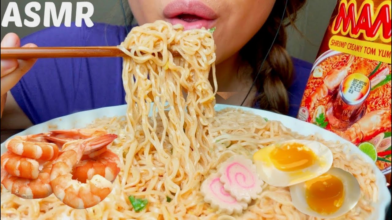 BIG BITES* ASMR 🍤🍜🍋🌶️🍜MAMA Creamy Shrimp Tom Yum RAMEN  