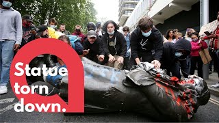 Slow motion footage of BLM protesters pushing Edward Colston statue into the River Avon | SWNS