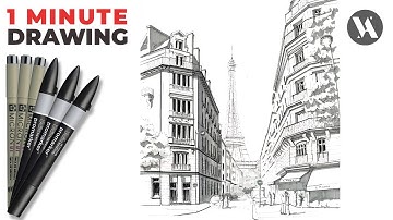 Paris Streets Eiffel Tower Freehand Architecture Drawing Speedpainting Timelapse Video ★ 4K ★