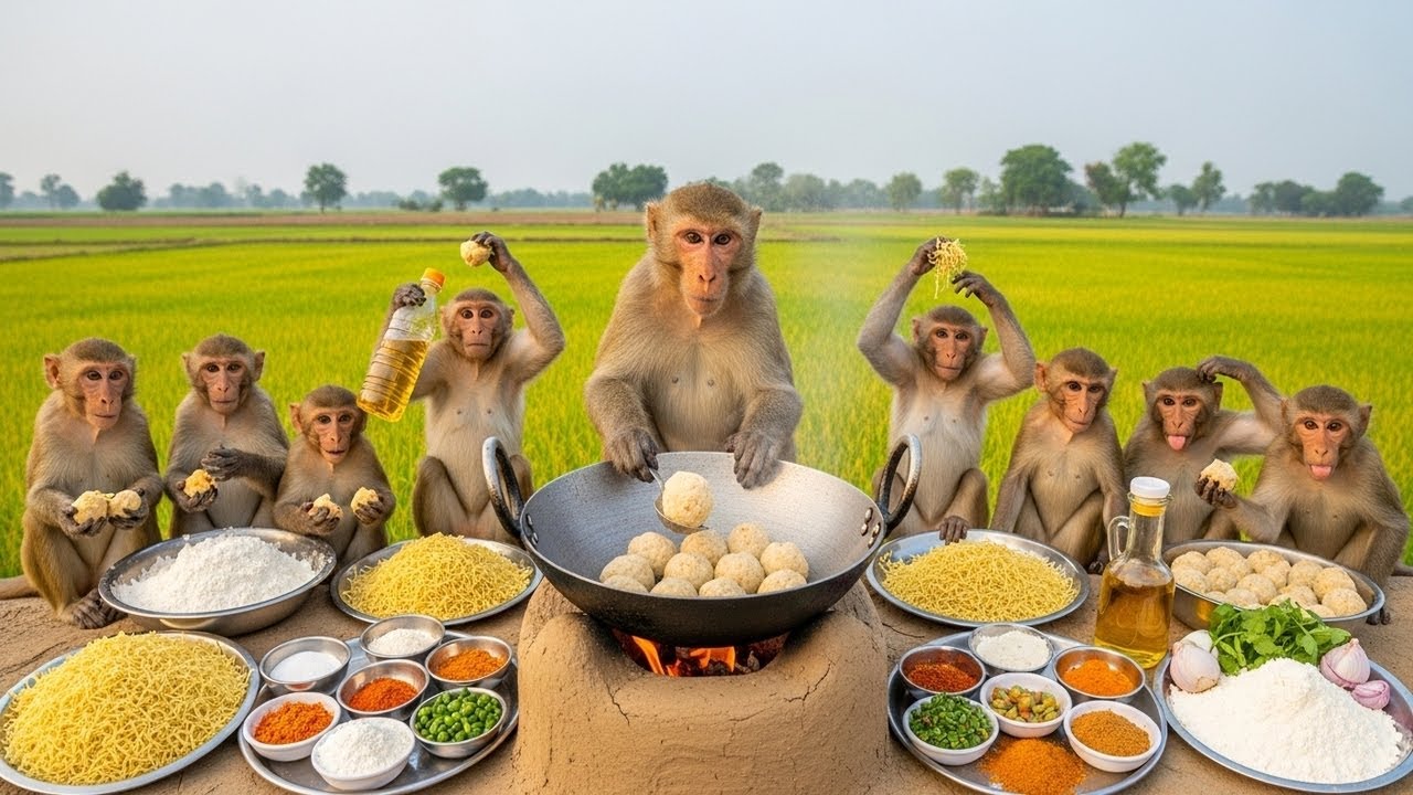 Monkeys Made Mini Noodle Balls Snack 😳🍜