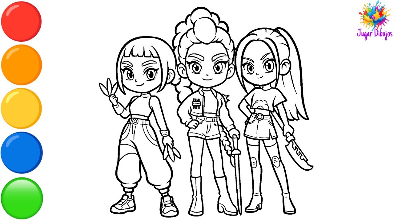 Dibuja Y Colorea A Rumi, Mira Y Zoey De HUNTRIX De K POP Demon Hunters 👩‍🎤🎤✨😈👹🗡️🌈 Dibujos Para Niños