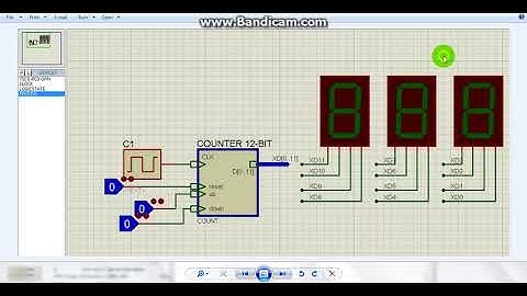 Verilog Simulation "A Simple Counter 12 Bits with Up and Down" Using Proteus