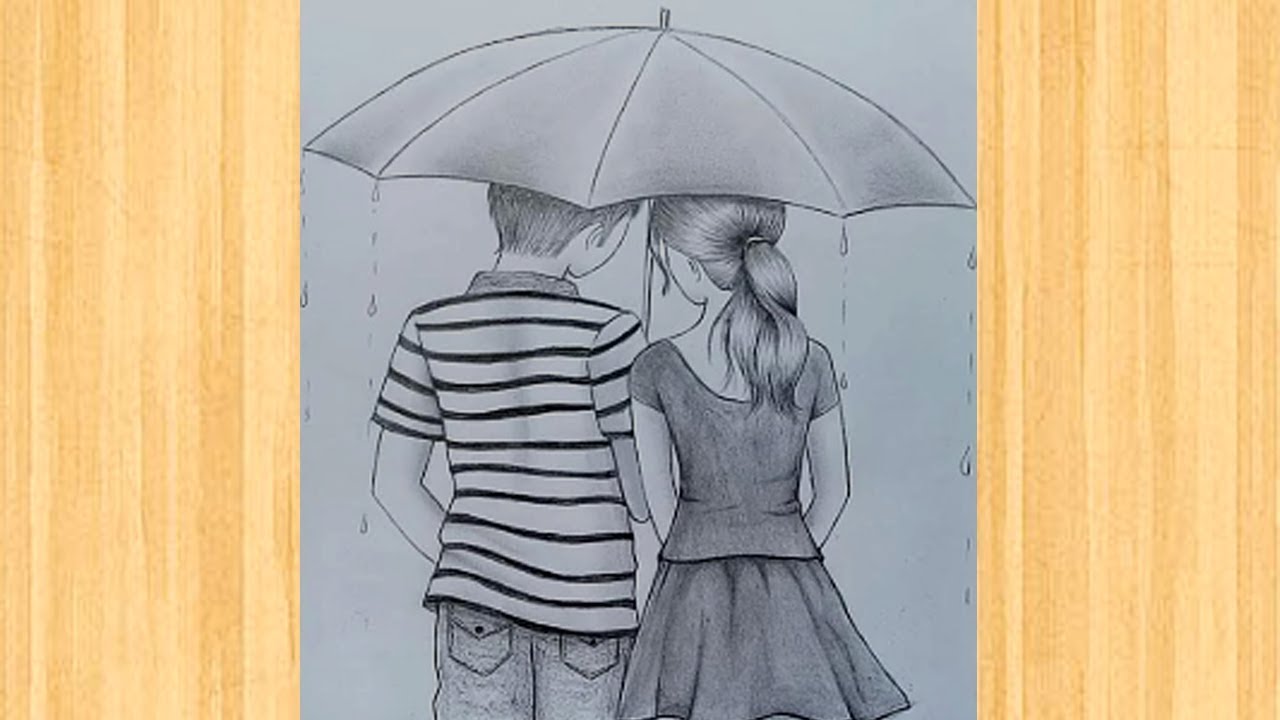 How To Draw A Boy Girl Rain Day With Umbrella Couple Drawing With Umbrella Youtube