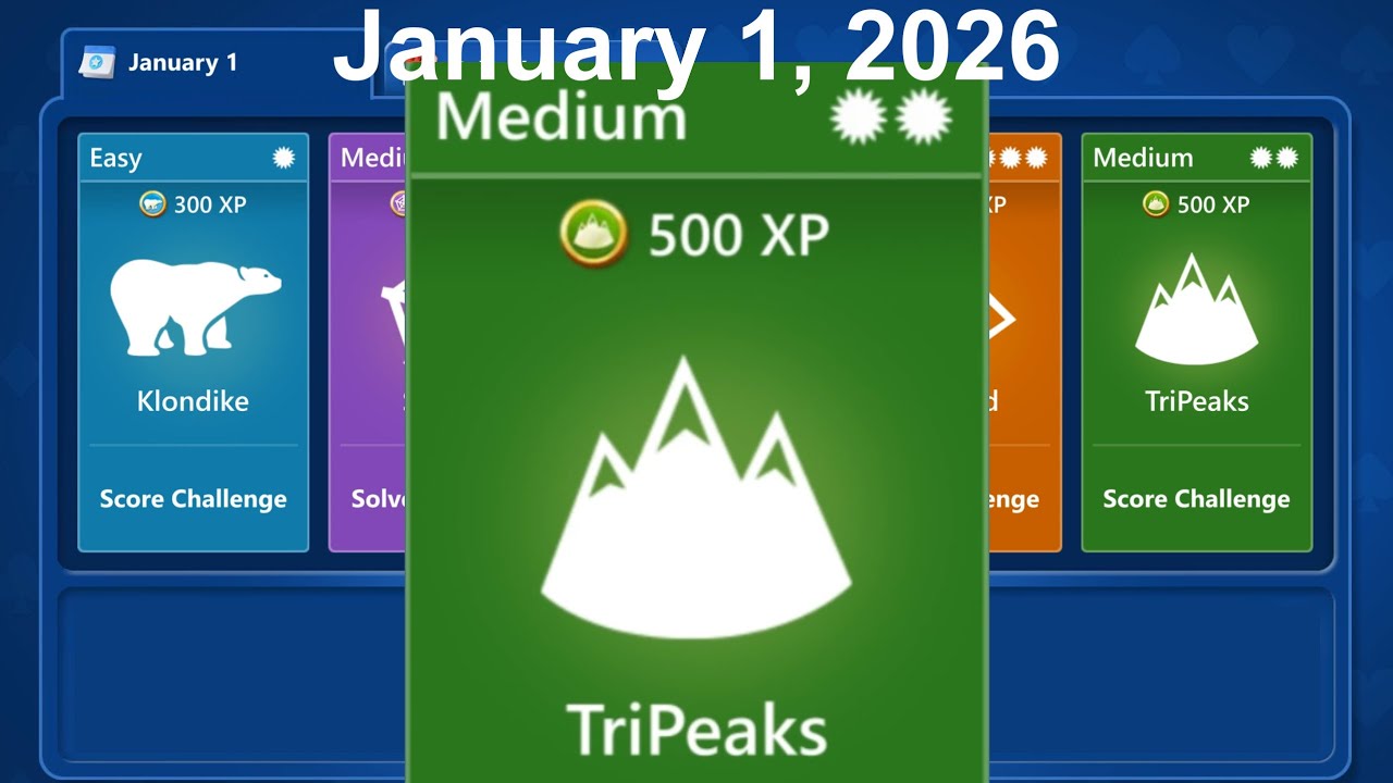 Microsoft Solitaire Collection - TriPeaks January 1, 2026 - Medium / Mittel - Daily challenge