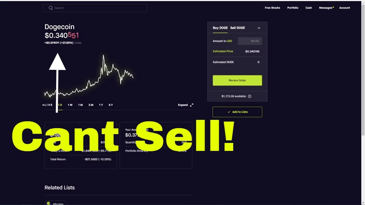 Trading DOGE On Robinhood Can't Sell Shares Follow Up. First Day
