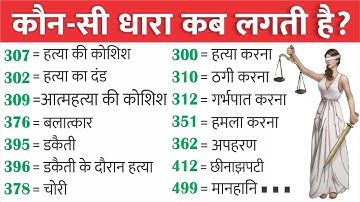 कौन सी धारा कब लगती है | भारतीय दंड संहिता IPC की प्रमुख धाराएं | IPC में कितनी धाराएं हैं लिस्ट
