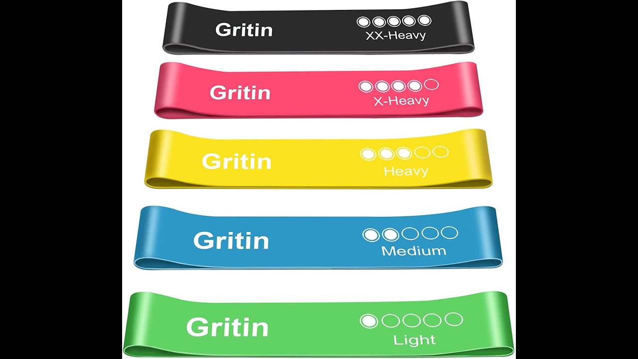 Gritin Resistance Bands, [Set of 5] SkinFriendly Resistance Fitness