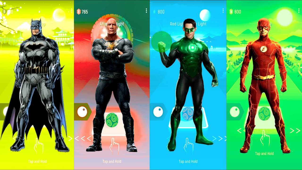 Batman 🆚 Black Adam 🆚 Green Lantern 🆚 Flash | DC Heroes | Tiles Hop Fun Ball