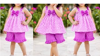 Korean Style Baby Top With Shorts Cutting & Stitching | Easy DIY & Trendy Baby Dress Tutorial
