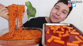 Nikocado Avocado sharing his food with his birds for almost 2 minutes