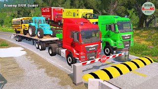 Double Flatbed Trailer Truck vs speed bumps|Busses vs speed bumps|Beamng Drive|786