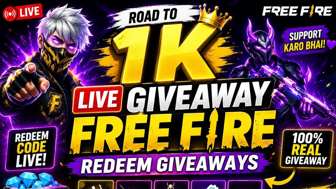 🎁 LIVE REDEEM CODES GIVEAWAY 🔥 | ROAD TO 1K SUBS 🚀 | FREE FIRE LIVE 🎮💎 ...