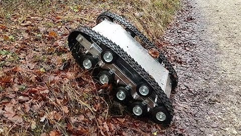RC Tank Rubber tracked robotic platform test in forest