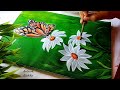 Easy Flower with Butterfly Painting Tutorial | Butterfly Flower Acrylic Painting