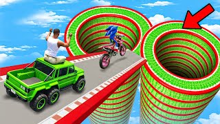 SONIC AND FRANKLIN WENT INTO MULTI LEVEL CIRCLE SPEED BOOSTER ROAD PARKOUR CHALLENGE GTA 5 screenshot 2