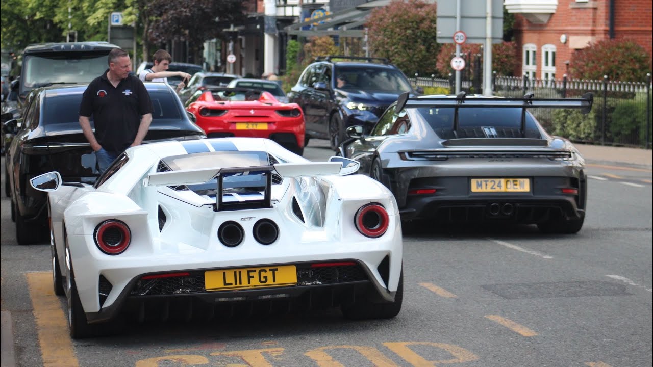 Supercars in Alderley Edge 2025 (Ford GT, 12 Cilindri, 675LT, GT3 RS, 296 x3, Huracan x2, 458…)