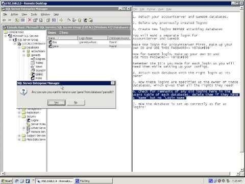 Correct Way to Create or ReCreate Logins in MSSQL2000 for PS's