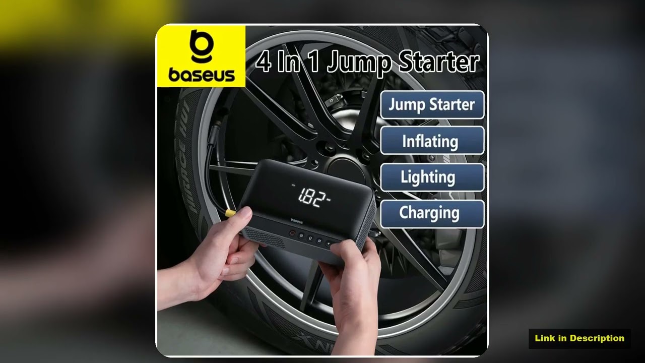 Baseus 4 In 1 Car Jump Starter with LED Lighting 600A Portable Car Battery Charger Power Bank Tire