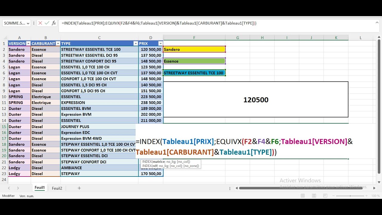Recherche selon Plusieurs Critères (INDEX + EQUIV ou EQUIVX) Avec Excel — free download