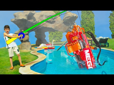 Artem Plays Toys and go fishing Nerf Guns, giant Chips and Pop It