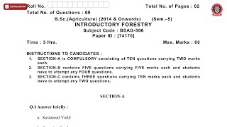 BSC AGRICULTURE 5TH SEM INTRODUCTORY FORESTRY DEC 2018 | PTU