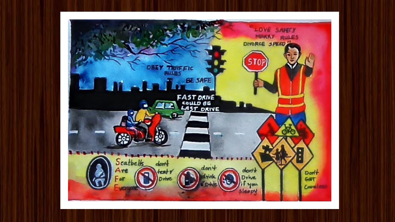 How to Draw India Road Safety Poster - Easy Tutorial