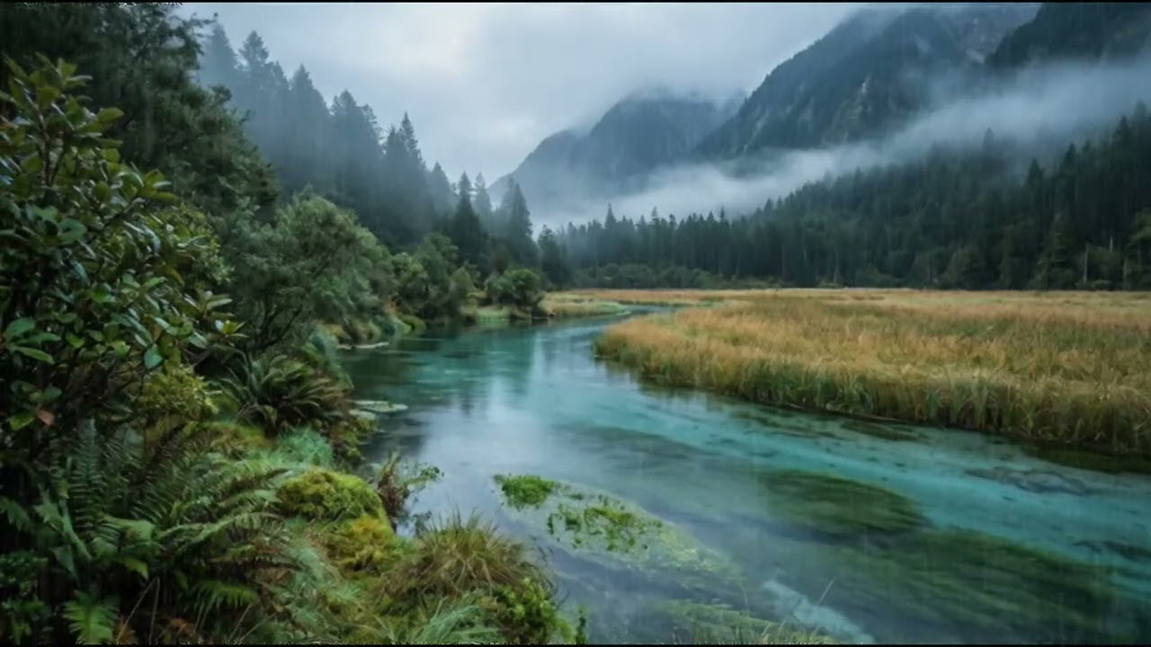 Peaceful Mountain Rain by a Clear Lake | Natural Rain Sounds for Deep Sleep