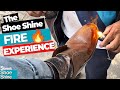 Polish chaussures marron avec fire  asmr shoe shine fire technique asmr shoeshine