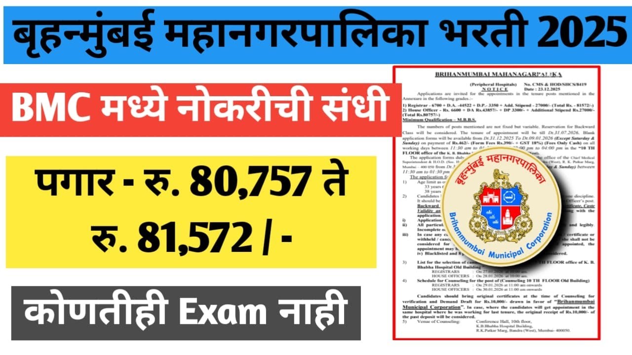 BMC House Officer Recruitment 2025 | BMC Bharti 2025