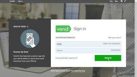 Vend Hq login and basic sales screen