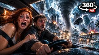 VR 360 Tornado Chases You Through the City & Lifts Your Car! Virtual Reality