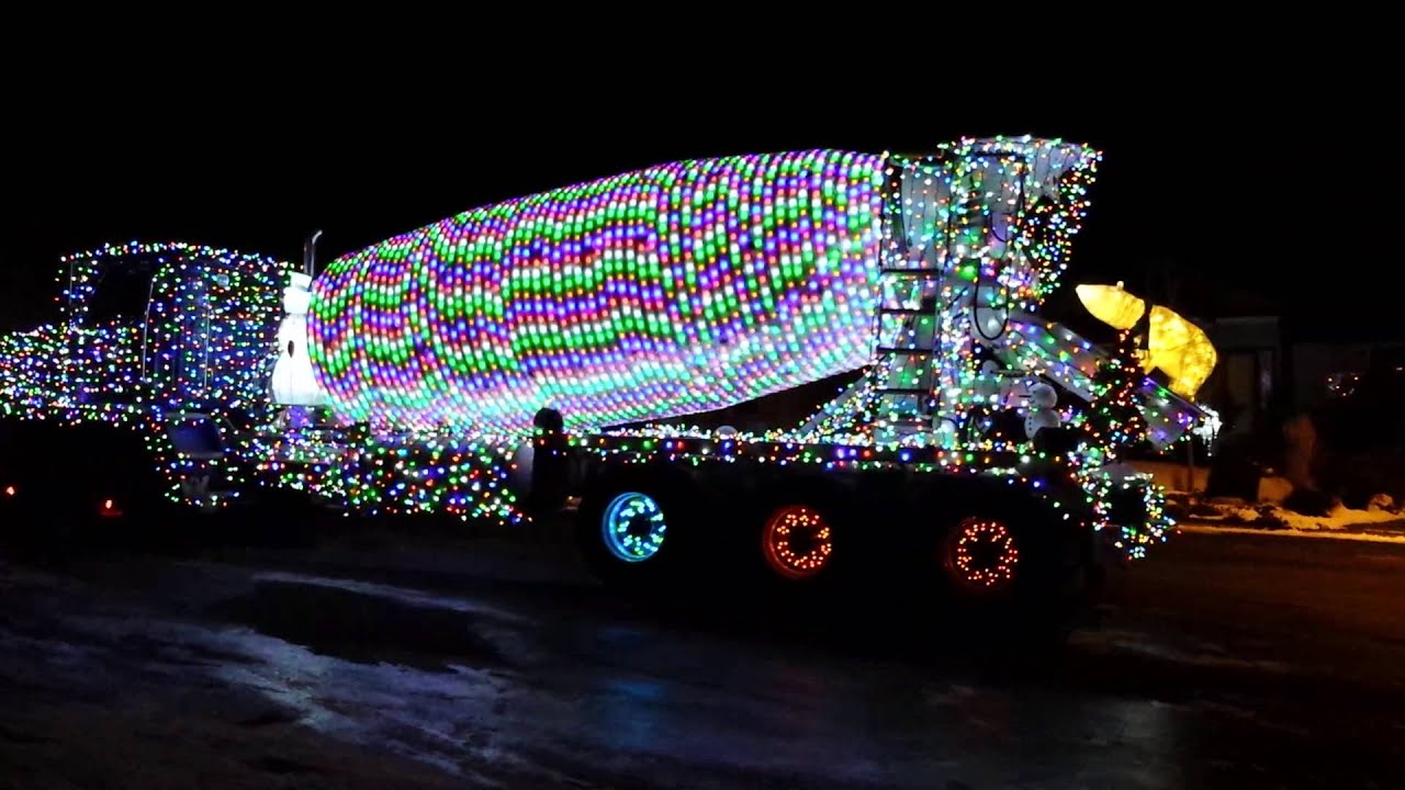 Christmas lights on cement trucks - YouTube