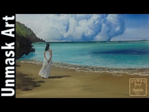 Coloring a Tropical Beach Scene  | Soft Pastel Drawing Time Lapse