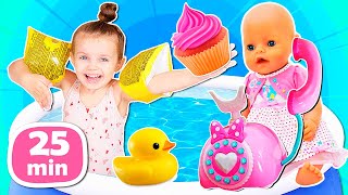 ¡Recreación y juegos de la niñera con Maya y Lina! Vídeos de bebés y juguetes para niñas.