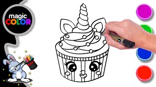 How to draw Unicorn Cupcake - Easy Draw Magic Color for kids - Magic Color