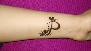 P Letter Alphabet Henna Tattoo Mehndi Design with heart shape