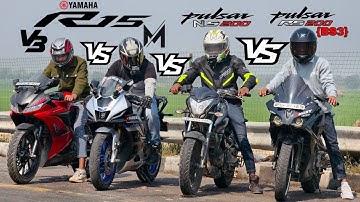PULSAR RS200 BS3 VS NS200 BS4 VS R15M VS R15V3🔥||DRAG RACE 💥||RACE TILL THEIR POTENTIAL 🥵||