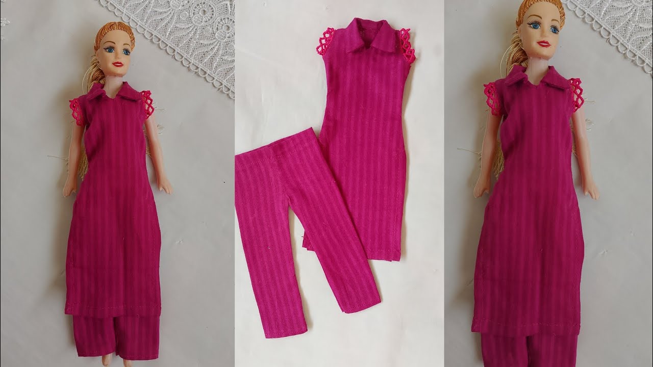 Making Barbie Doll dress/How to make barbie doll shirt & trouser/DIY Barbie clothes tutorial