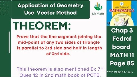 Math 11 | Fedral board | Chap 3 | Application of Geometry using Vectors | #vector #fbise #math11